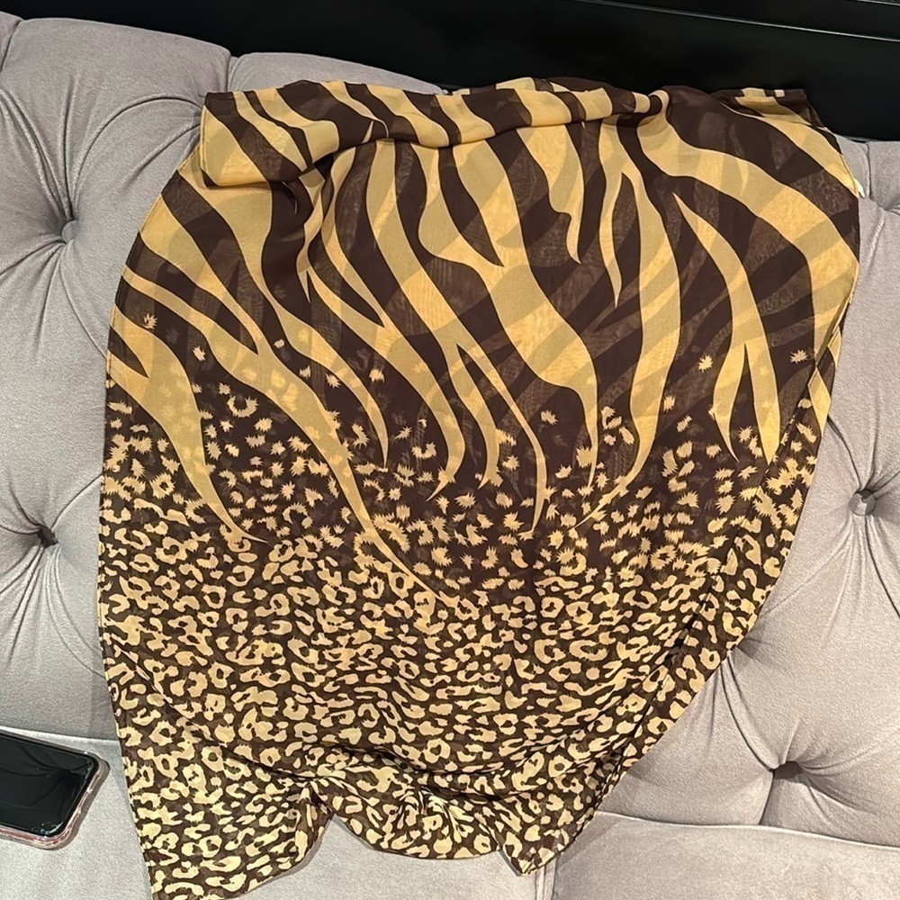 Vibrant brown and beige leopard print circular scarf silk cotton blend